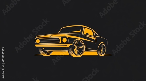 A stylized illustration of a classic car in yellow against a black background.