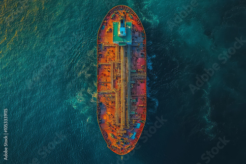 Capturing the intricate design and cargo operations of a tanker vessel from above: A stunning aerial perspective photo