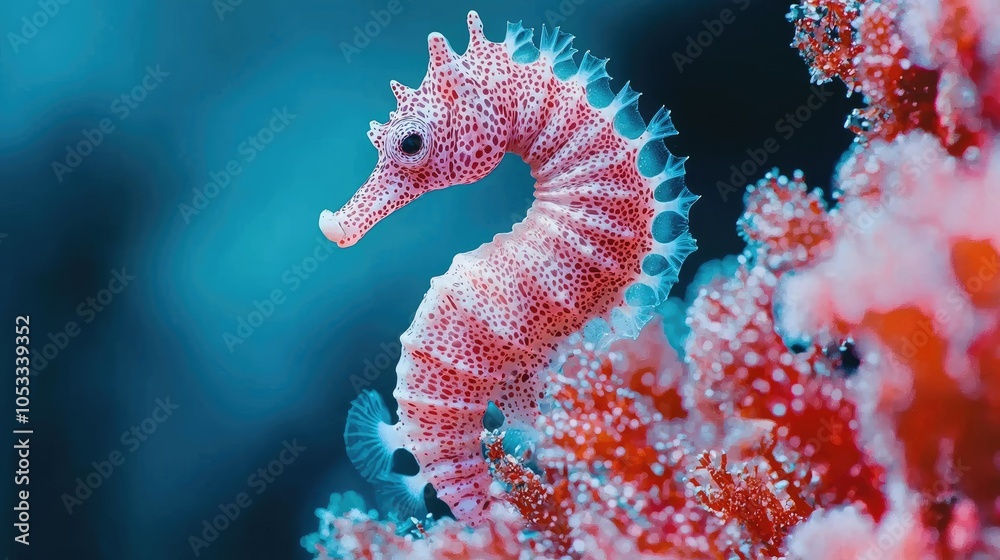 Elegant Seahorse in Vibrant Coral Reef Setting Elegant Seahorse in Vibrant Coral Reef Setting