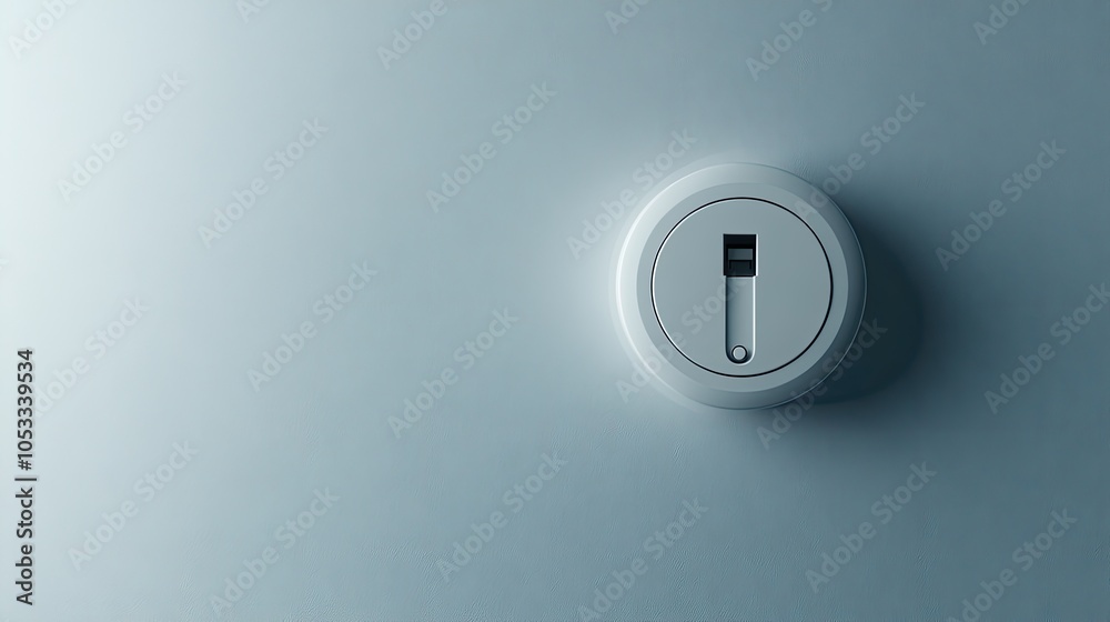 Fototapeta premium A single white light switch on a blue wall.