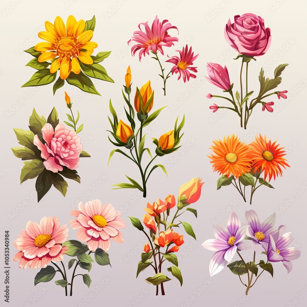 Flower Illustrations Collection with Different Species