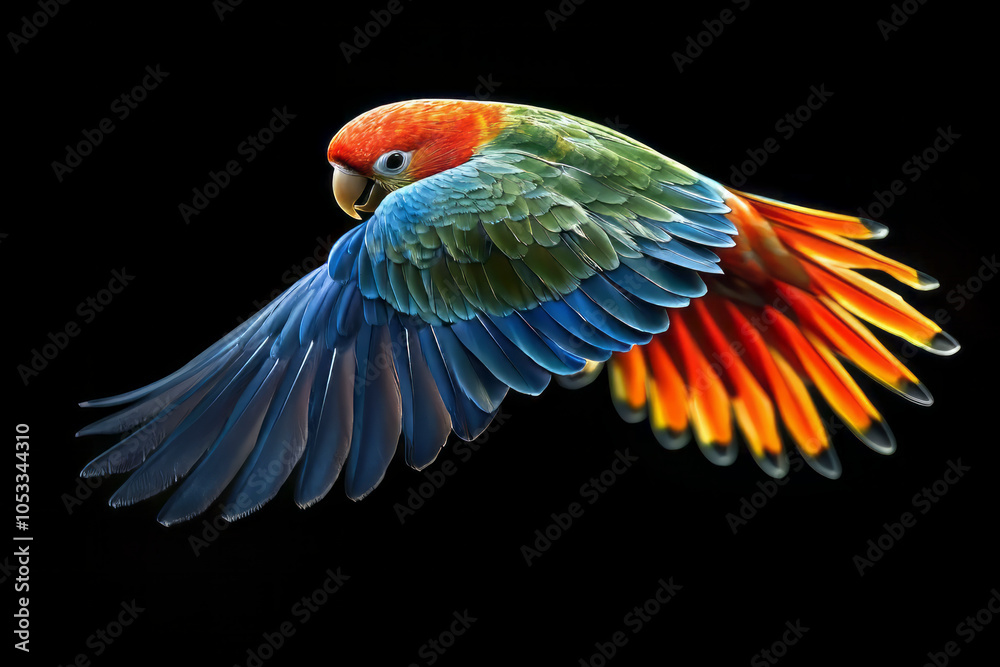 Obraz premium Capturing the Beauty: Stunning Parrot in Flight in Realistic Profile