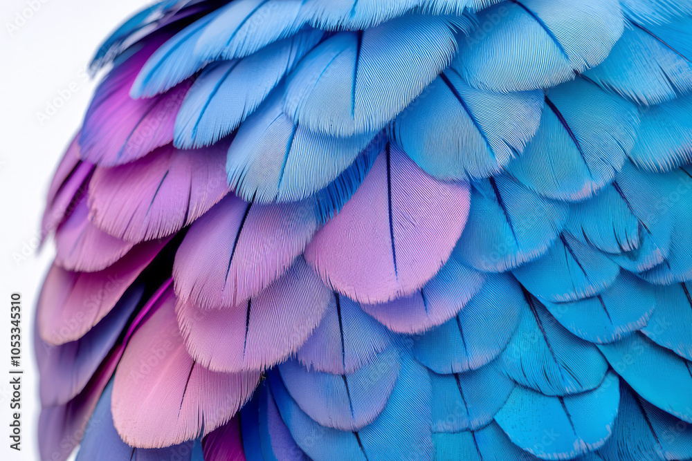 Obraz premium Vibrant Blue and Purple Feathers: Exquisite Detail on a White Background