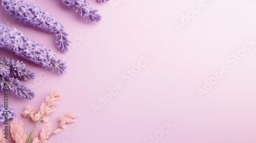 Floral arrangement on a soft pink background for creative layouts.