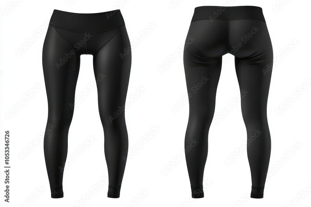 Black leggings front and back view on white background Black leggings front and back view on white background