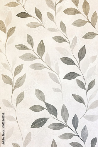 Neutral leaf pattern on off-white background