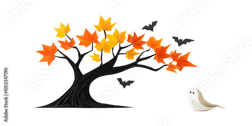 Origami maple tree in Halloween photo