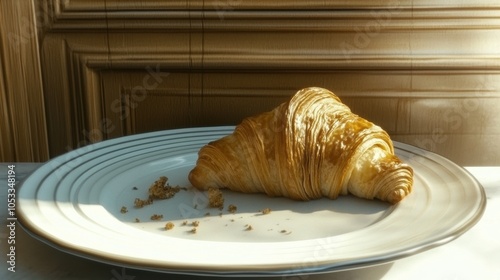 A perfectly folded croissant on a white plate perfectionism photo