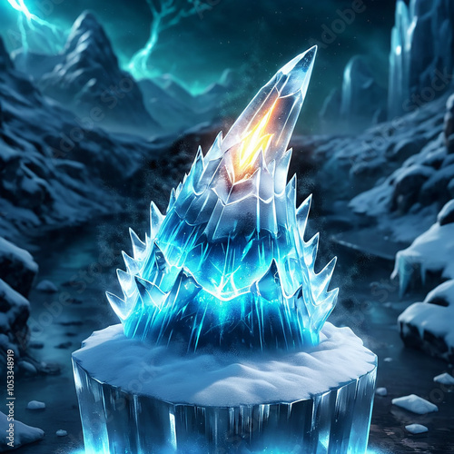 Crystalline Spire Glowing In Frozen Landscape photo