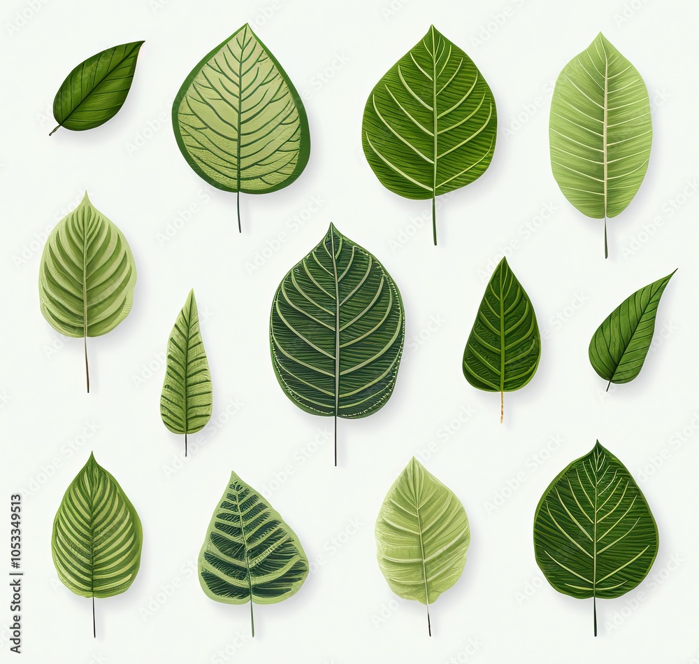 Fototapeta premium Variety of Green Leaves Isolated on White