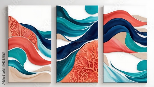 Oil art Set of three modern 3D wall art panels

