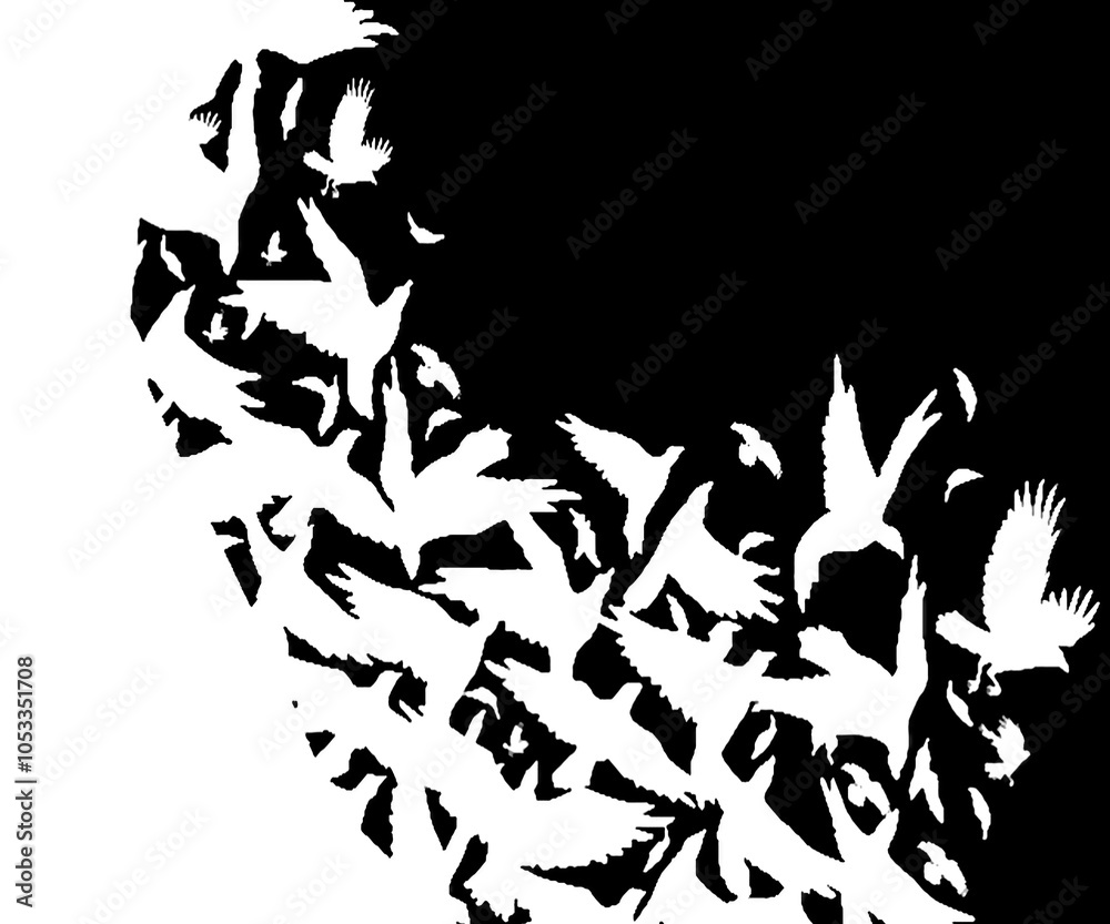 White birds on a black background texture White birds on a black background texture
