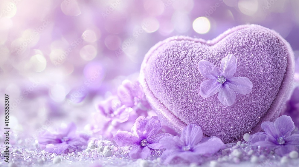 A luxurious velvet heart-shaped gift box unveils sparkling treasures amidst delicate floral accents and dreamy bokeh background A luxurious velvet heart-shaped gift box unveils sparkling treasures amidst delicate floral accents and dreamy bokeh background