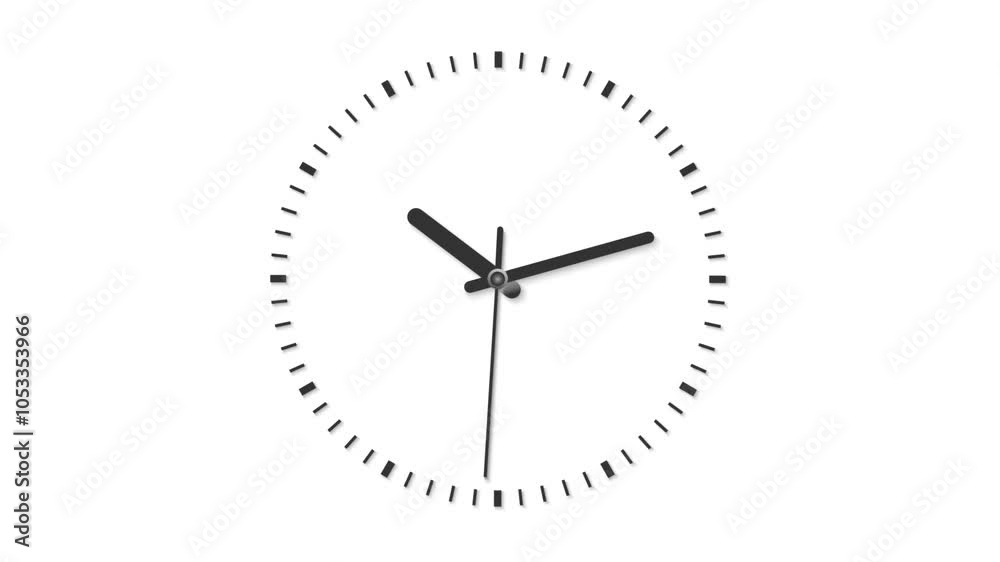 Clock for 5 minutes in 10 seconds, Simple black - white clock face. seconds hand 10 second clip set on white screen background.