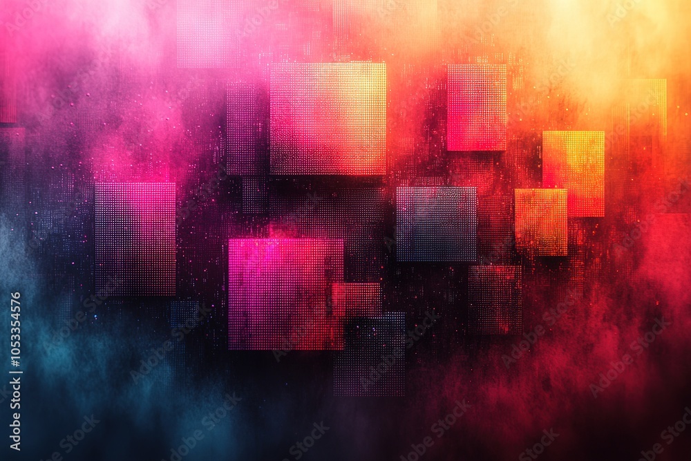 Naklejka premium Abstract background with colorful squares and smoke.