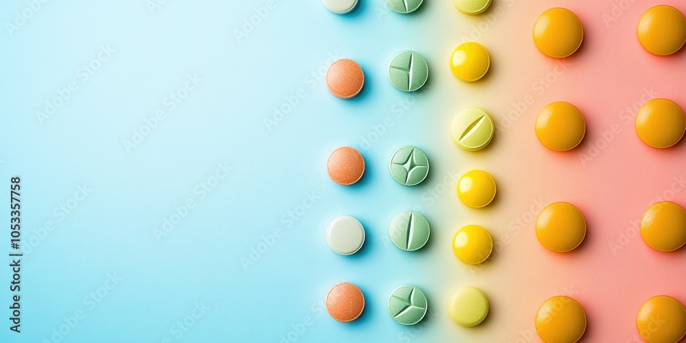 A colorful arrangement of various pills on a gradient background. A colorful arrangement of various pills on a gradient background.