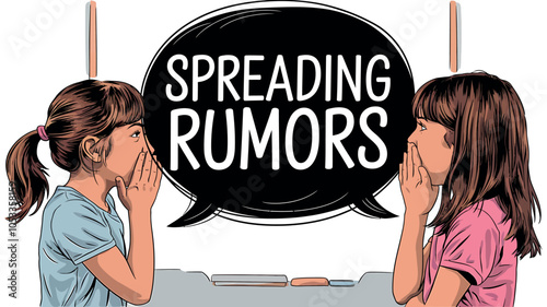Two Girls Whispering and Spreading Rumors Illustration 