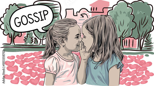 Two Girls Whispering and Gossiping in a Park 
