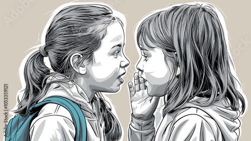 Retro Illustration of Girls Whispering Secrets In Pop Art Style 