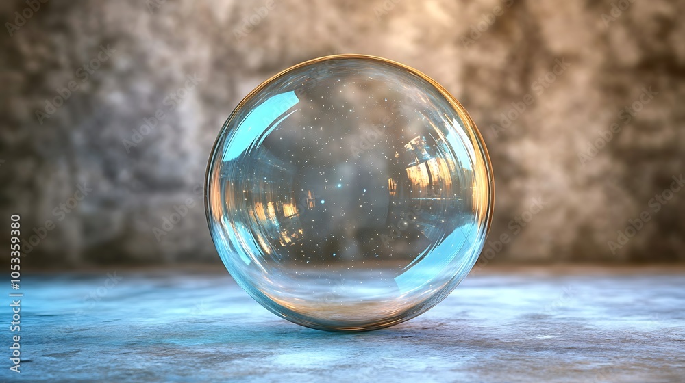 Smooth transparent bubble in 3d with a minimalist abstract background