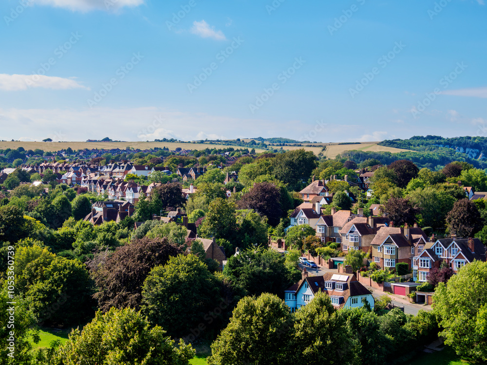 Obraz premium Townscape seen from the castle, Lewes, East Sussex, England, United Kingdom