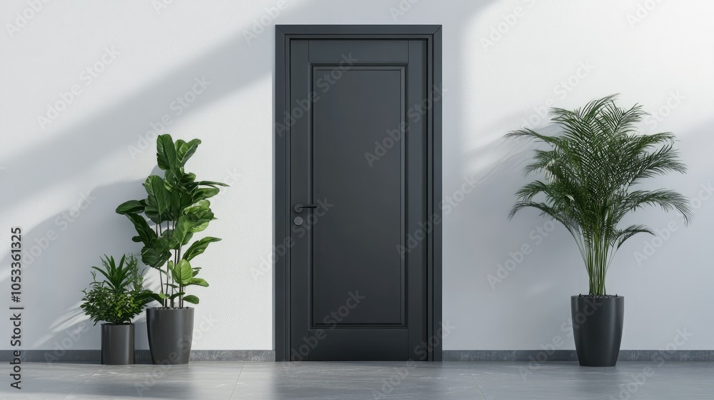 Fototapeta premium Double-leaf plastic door in anthracite grey, stylish addition to modern interiors