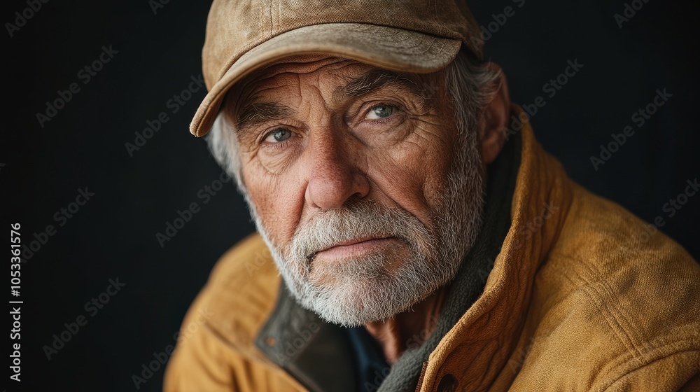 Elderly American man with a baseball cap and a warm expression. Elderly American man with a baseball cap and a warm expression.