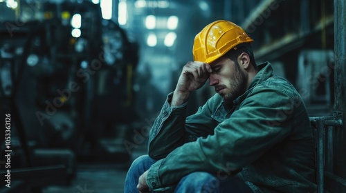 Depressed Construction Worker in Industrial Setting