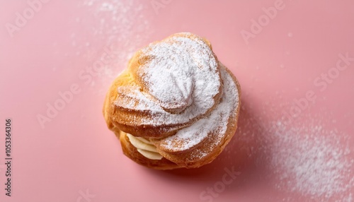 Wallpaper Mural Light, Fluffy Cream Puff Pastry Filled with Smooth Whipped Cream and Lightly Dusted with Powdered Sugar on a Soft Pink Background. Perfect for Dessert Photography, Bakery Advertising, Culinary Blogs Torontodigital.ca