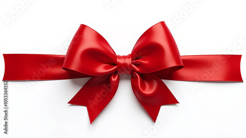 Christmas Satin Ribbon with Bow Isolated on White Background.