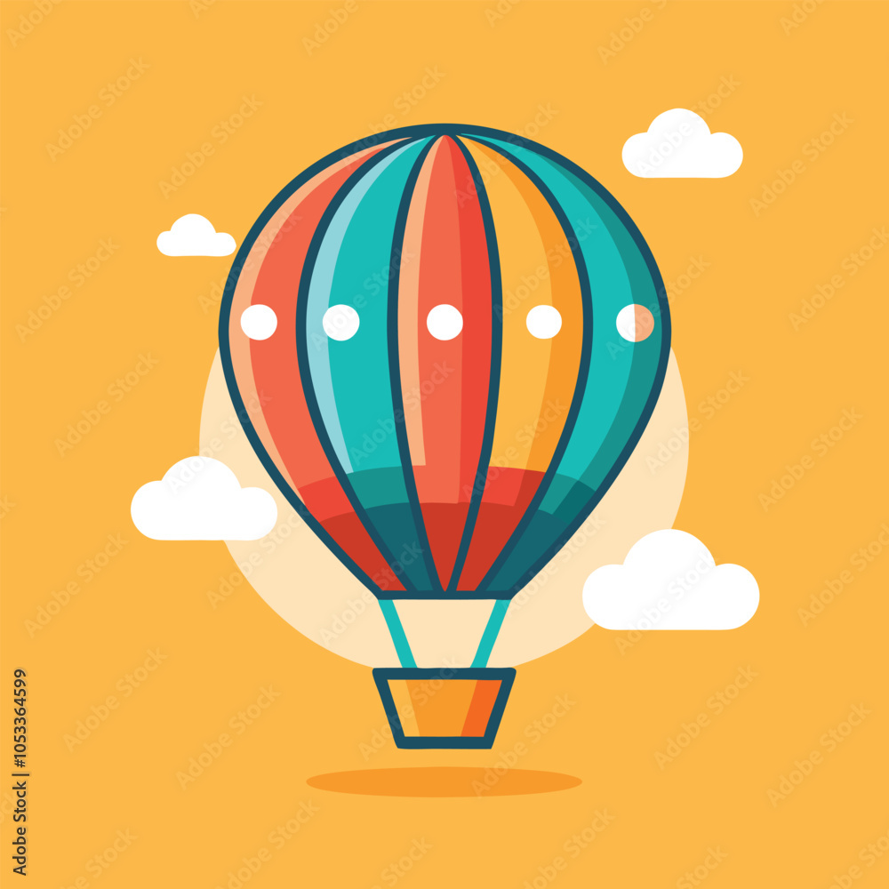 Obraz premium A colorful hot air balloon floats peacefully against a bright yellow sky.