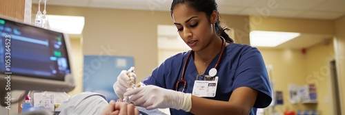 A healthcare professional administering treatment in a clinical setting.