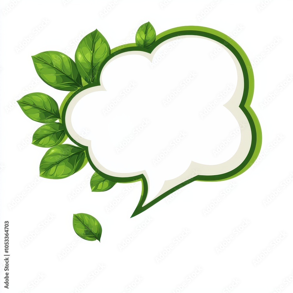 A stylized speech bubble adorned with green leaves, symbolizing communication, nature, or eco-friendly themes. A stylized speech bubble adorned with green leaves, symbolizing communication, nature, or eco-friendly themes.