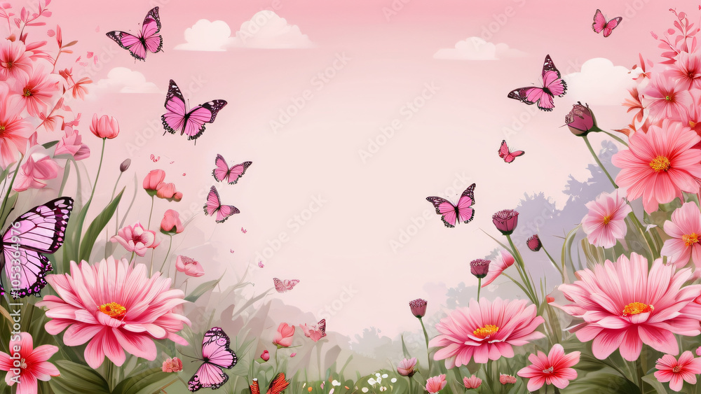 Fototapeta premium pink background with flowers