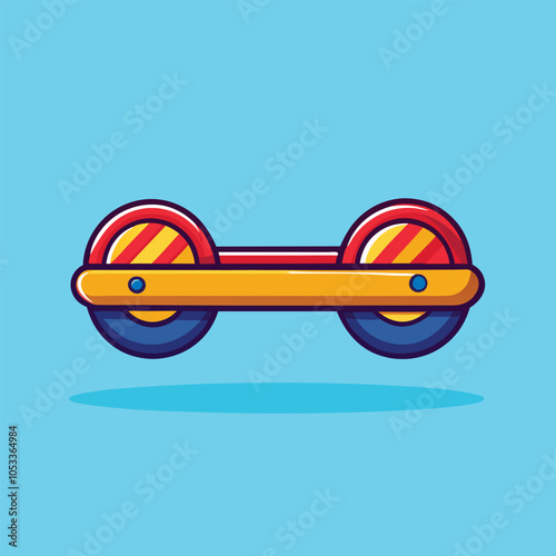 A cartoon illustration of a hoverboard on a blue background.