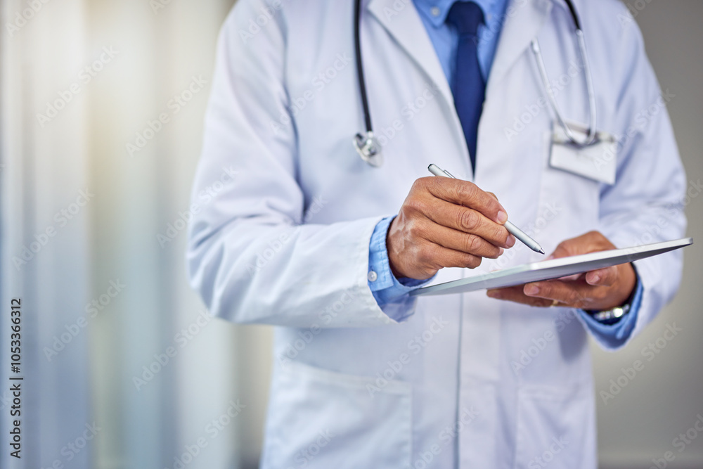 Hospital, pen and hands of doctor on tablet for medical results, health insurance and diagnosis. Healthcare, clinic and person with digital tech for online prescription, consulting and telehealth Hospital, pen and hands of doctor on tablet for medical results, health insurance and diagnosis. Healthcare, clinic and person with digital tech for online prescription, consulting and telehealth