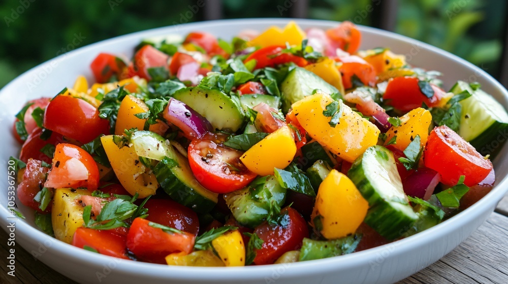 Fresh Summer Salad with Tomatoes, Cucumbers, and Bell Peppers Fresh Summer Salad with Tomatoes, Cucumbers, and Bell Peppers