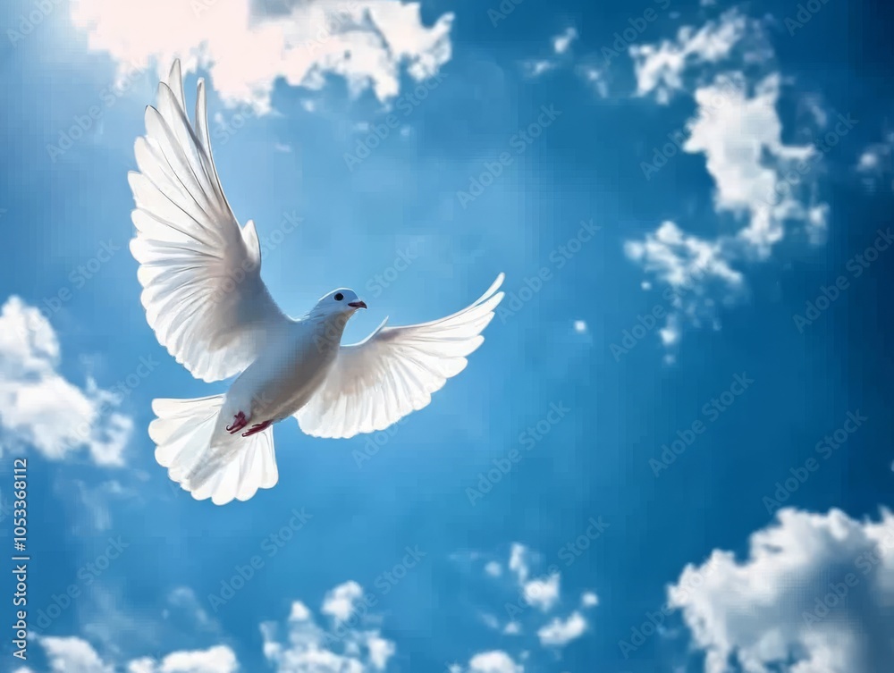 Fototapeta premium A bird flying freely in a clear blue sky, symbolizing freedom, concept freedom