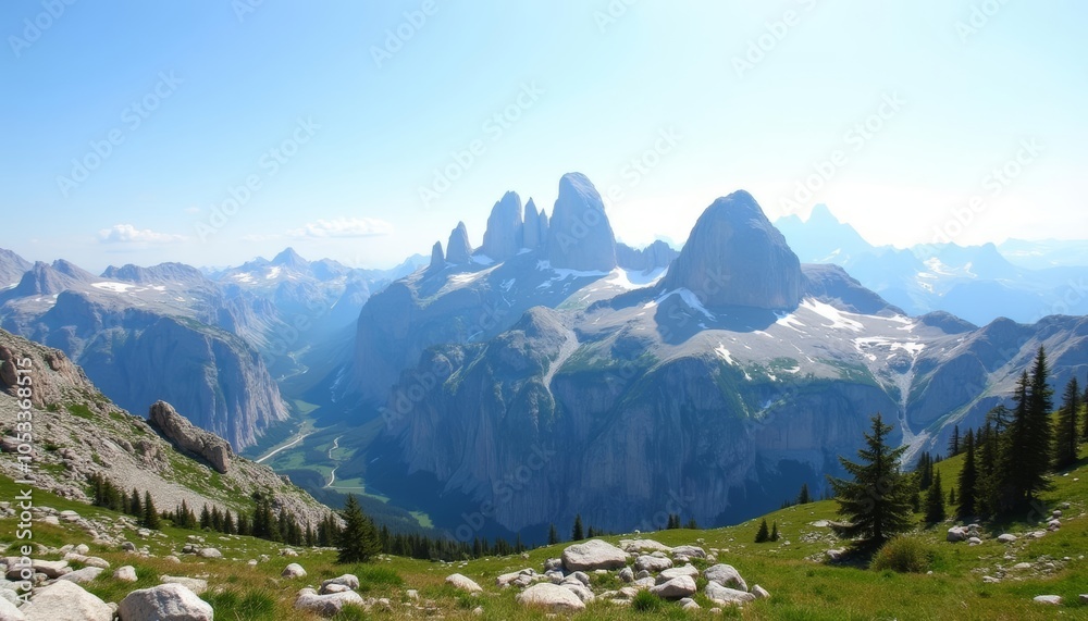 Majestic mountain range under a clear sky Majestic mountain range under a clear sky