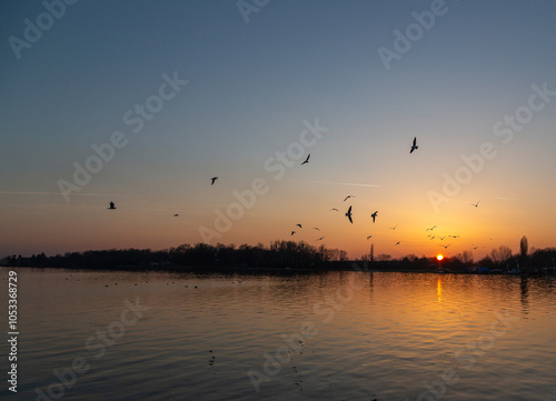 Sunset on Palich lake in Vojvodina, Serbia 