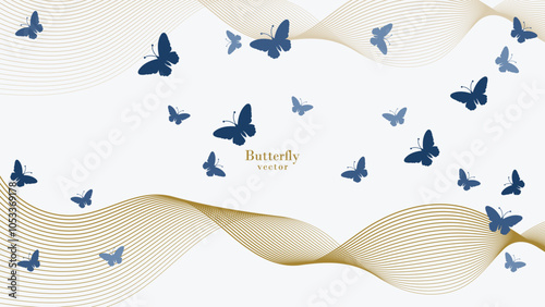 butterfly vectors pattern with golden wave line looks Elegant and luxury background isolated in white