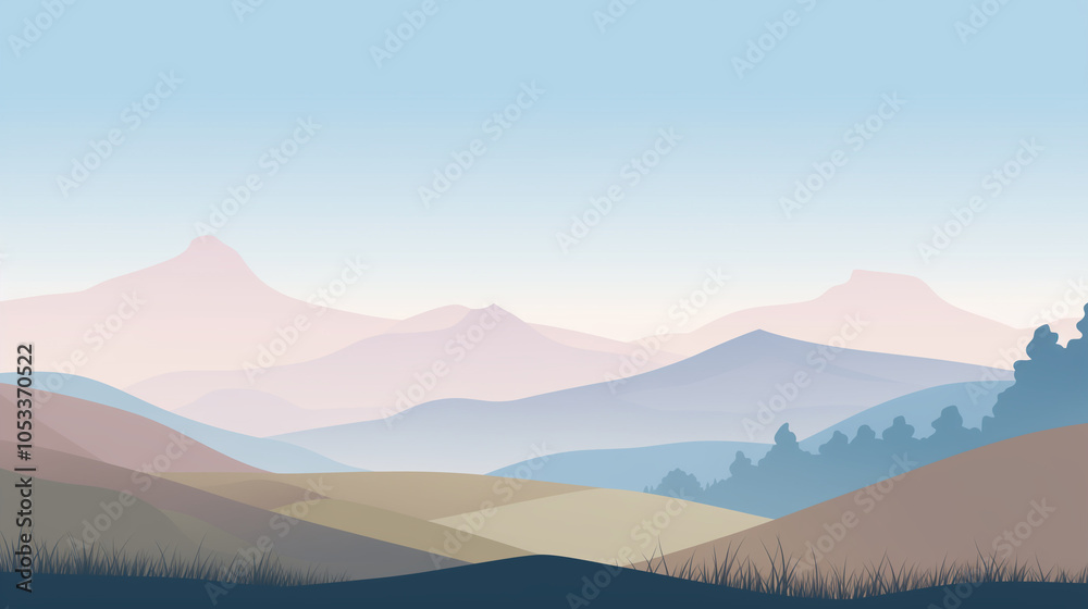Tranquil Valley with Rolling Hills and Mountains Tranquil Valley with Rolling Hills and Mountains