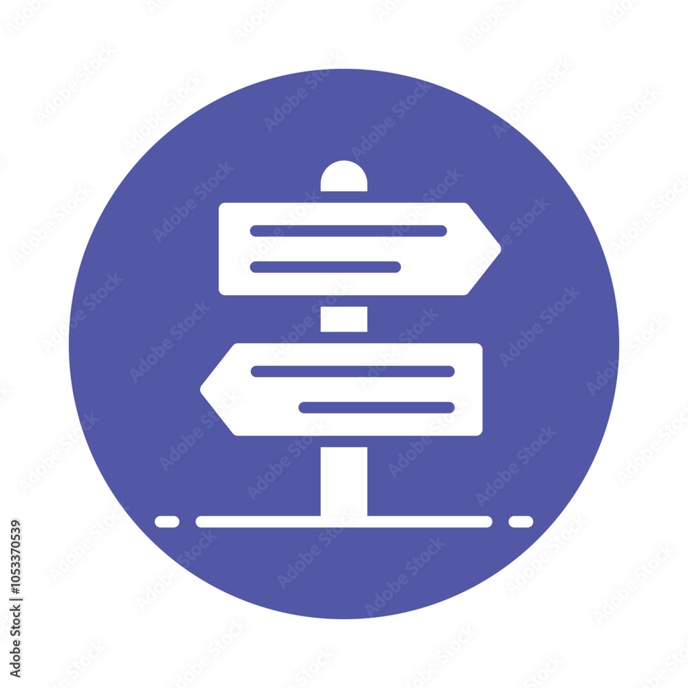 Direction Sign vector Gylph Circle Design icon. Winter Travelling Symbol on White background EPS 10 File