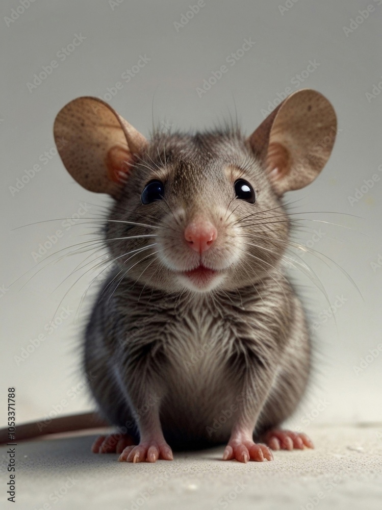 A small rat with curious eyes and an amused expression, whiskers twitching. Playful and endearing, full of character. AI generated.
A small rat with curious eyes and an amused expression, whiskers twitching. Playful and endearing, full of character. AI generated.