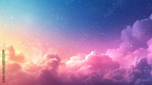 A colorful sky with clouds and stars