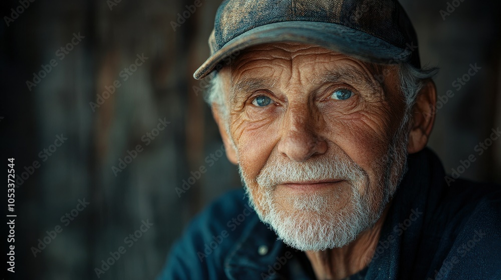 Elderly American man with a baseball cap and a warm expression. Elderly American man with a baseball cap and a warm expression.