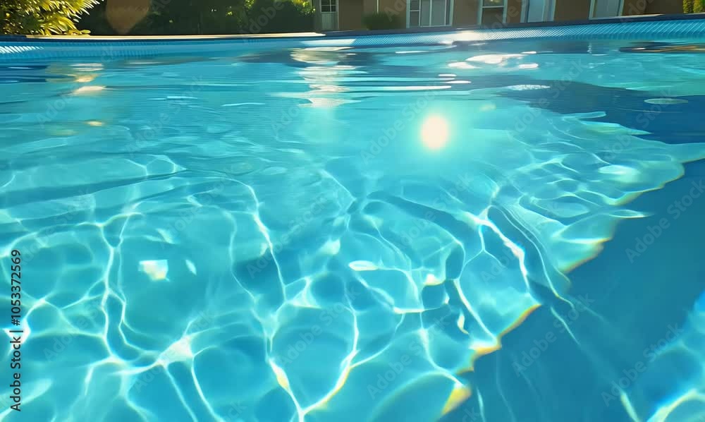 slow motion underwater sunlight patterns in a suburban swimming pool