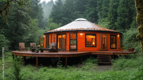 Eco-friendly yurt with modern amenities.