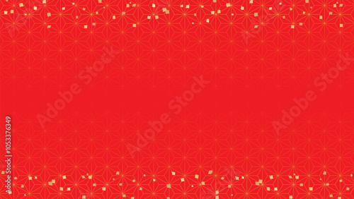 金箔の舞う麻の葉文様の16：9背景用ベクターイラスト