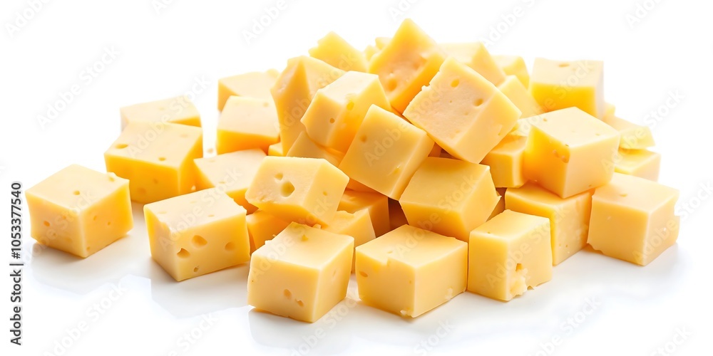 Cheese pieces isolated on white background